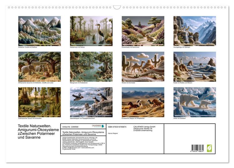 Produktbild: Textile Naturwelten. Amigurumi-&Ouml;kosysteme zZwischen Polarmeer und Savanne (Wandkalender 2027 DIN A2 quer), CALVENDO Monatskalender