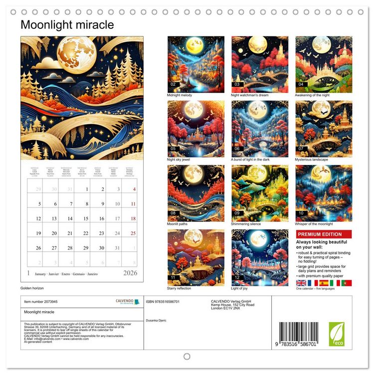 Produktbild: Moonlight miracle (Wall Calendar 2026 12 &times; 12 Inch) CALVENDO 12 Month Wall Calendar