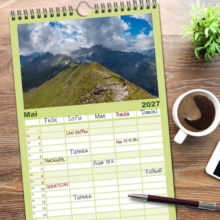 Produktbild: Familienplaner 2027 - Berner Oberland - Bergwelten mit 5 Spalten (Wandkalender, 21 x 45 cm) CALVENDO