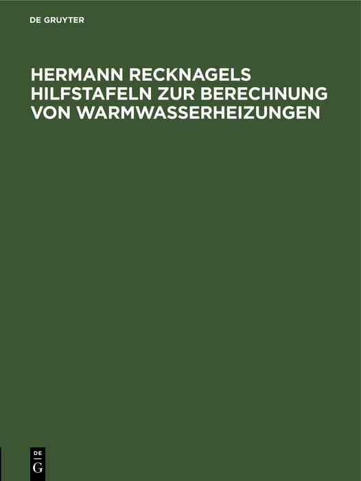 Produktbild: Hermann Recknagels Hilfstafeln zur Berechnung von Warmwasserheizungen
