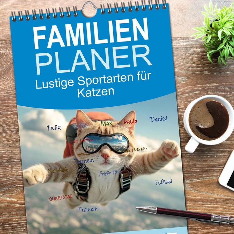 Produktbild: Familienplaner 2026 - Lustige Sportarten f&uuml;r Katzen mit 5 Spalten (Wandkalender, 21 x 45 cm) CALVENDO