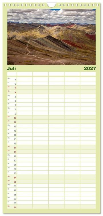 Produktbild: Familienplaner 2027 - Palccoyo - Der neue Rainbow Mountain in Peru mit 5 Spalten (Wandkalender, 21 x 45 cm) CALVENDO
