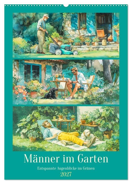 Produktbild: M&auml;nner im Garten. Entspannte Augenblicke im Gr&uuml;nen (Wandkalender 2027 DIN A2 hoch), CALVENDO Monatskalender