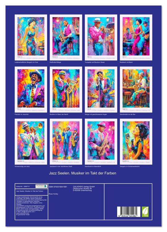 Produktbild: Jazz Seelen. Musiker im Takt der Farben (hochwertiger Premium Wandkalender 2026 DIN A2 hoch), Kunstdruck in Hochglanz