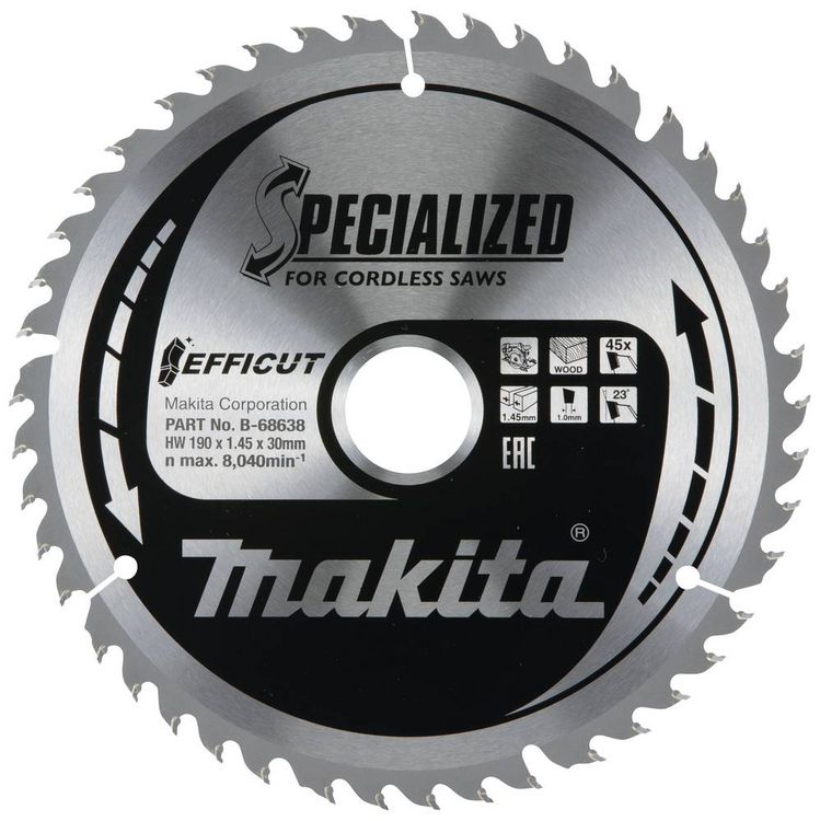 Produktbild: Makita B-68638 Kreiss&auml;geblatt 190 x 30 x 1.45mm Z&auml;hneanzahl: 45 1St.
