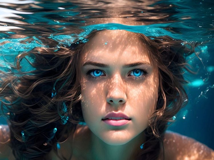 Produktbild: CALVENDO Puzzle Nixe mit stahlblauen Augen unter Wasser | 1000 Teile Lege-Gr&ouml;&szlig;e 64x48cm Foto-Puzzle f&uuml;r gl&uuml;ckliche Stunden