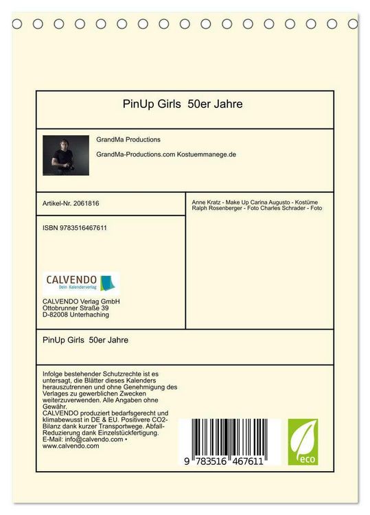 Produktbild: PinUp Girls 50er Jahre (Tischkalender 2026 DIN A5 hoch), CALVENDO Monatskalender