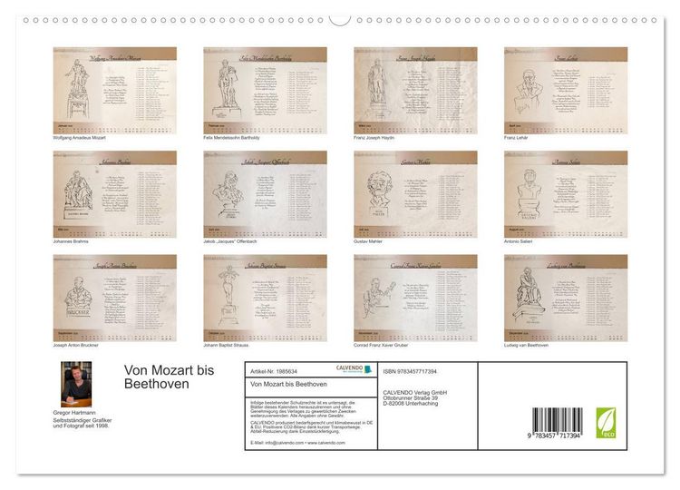 Produktbild: Von Mozart bis Beethoven (hochwertiger Premium Wandkalender 2026 DIN A2 quer), Kunstdruck in Hochglanz