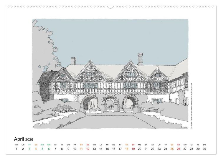 Produktbild: Potsdamer Sehensw&uuml;rdigkeiten in Ink und Farbe (hochwertiger Premium Wandkalender 2026 DIN A2 quer), Kunstdruck in Hochglanz