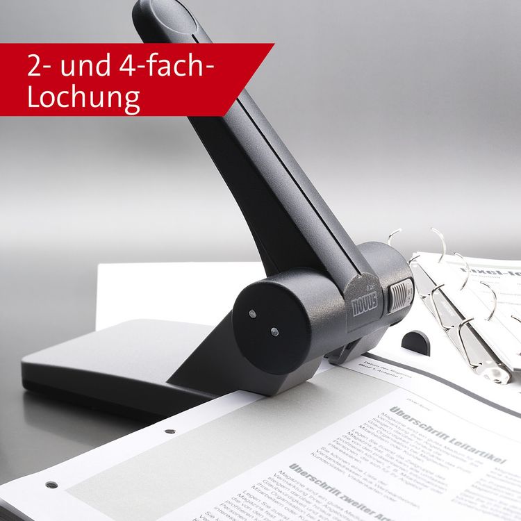 Produktbild: Novus Registraturlocher B 265, 65 Blatt lichtgrau/schwarz, Anschlagschiene