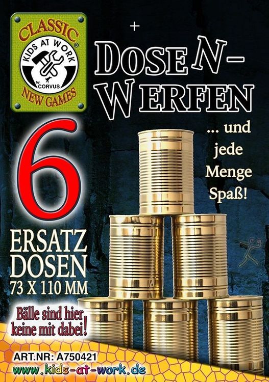 Produktbild: Corvus A750421 - Kids-at-Work, Dosenwerfen Ersatzdosen, 6 St&uuml;ck, 73x110mm, Classic New Games