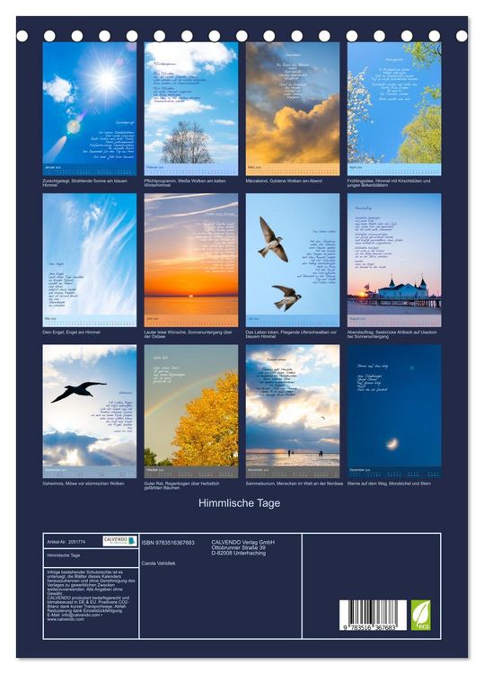 Produktbild: Himmlische Tage (Tischkalender 2026 DIN A5 hoch), CALVENDO Monatskalender