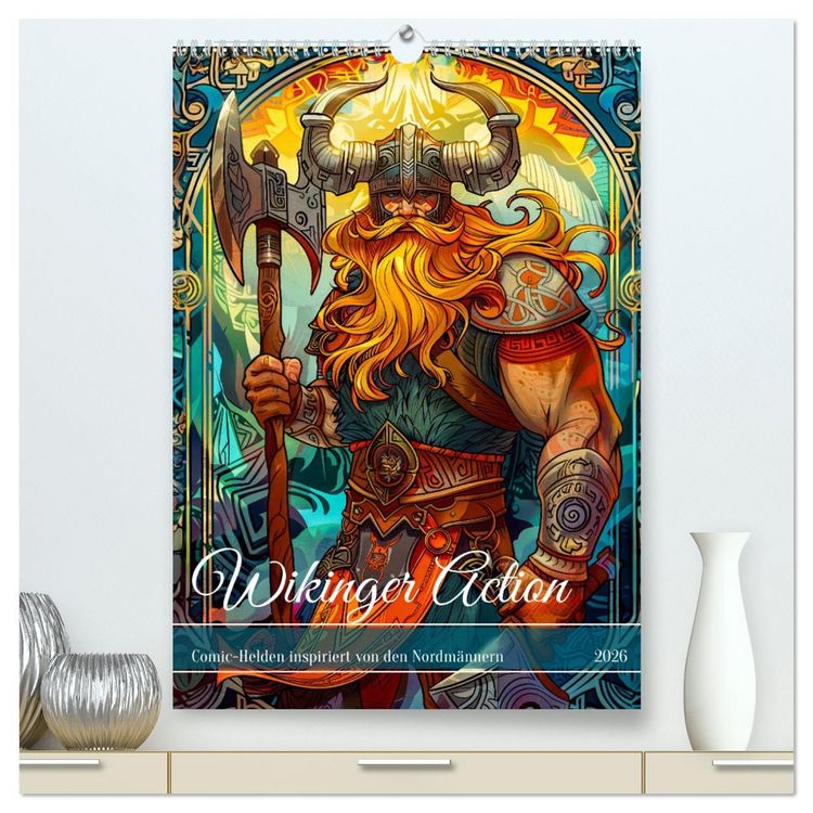 Produktbild: Wikinger Action - Comic-Helden inspiriert von den Nordm&auml;nnern (hochwertiger Premium Wandkalender 2026 DIN A2 hoch), Kunstdruck in Hochglanz