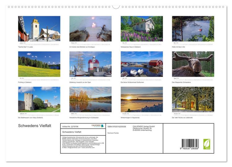 Produktbild: Schwedens Vielfalt (hochwertiger Premium Wandkalender 2026 DIN A2 quer), Kunstdruck in Hochglanz