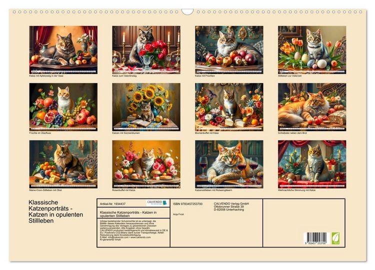 Produktbild: Klassische Katzenportr&auml;ts - Katzen in opulenten Stillleben (Wandkalender 2026 DIN A2 quer), CALVENDO Monatskalender