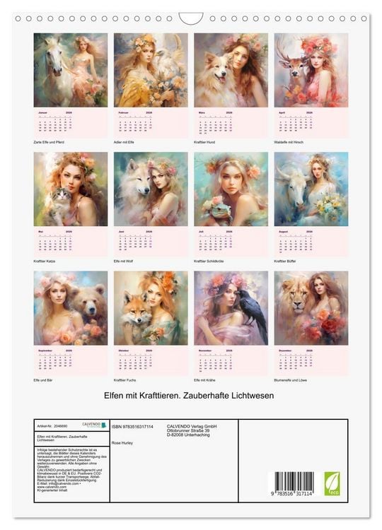 Produktbild: Elfen mit Krafttieren. Zauberhafte Lichtwesen (Wandkalender 2026 DIN A3 hoch), CALVENDO Monatskalender