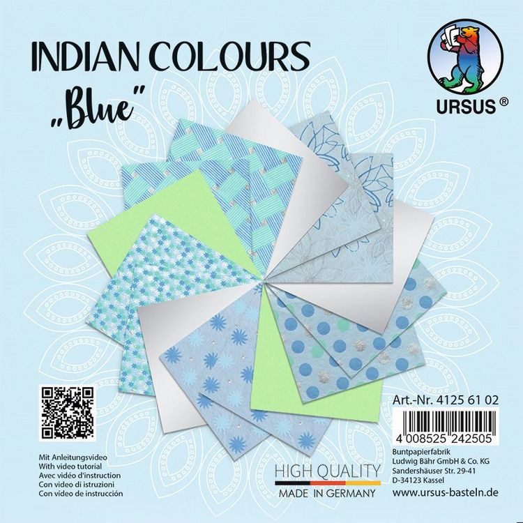 Produktbild: URSUS Spezialpapiere Indian Colours, blue, 13,7 x 13,7 cm, 10 Blatt