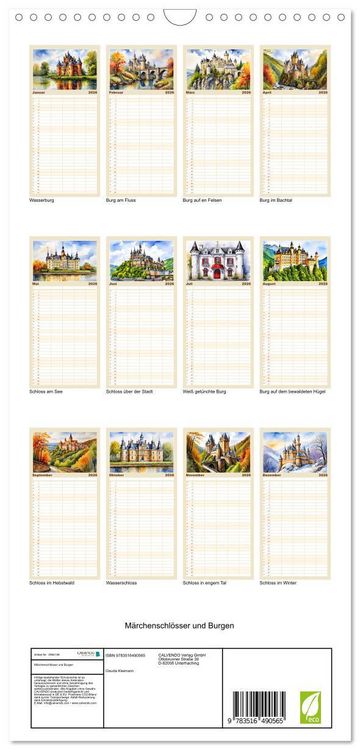 Produktbild: Familienplaner 2026 - M&auml;rchenschl&ouml;sser und Burgen mit 5 Spalten (Wandkalender, 21 x 45 cm) CALVENDO
