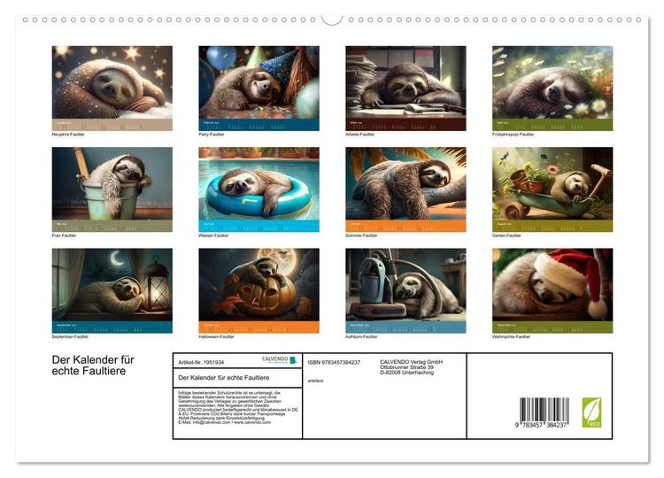 Produktbild: Der Kalender f&uuml;r echte Faultiere (hochwertiger Premium Wandkalender 2026 DIN A2 quer), Kunstdruck in Hochglanz
