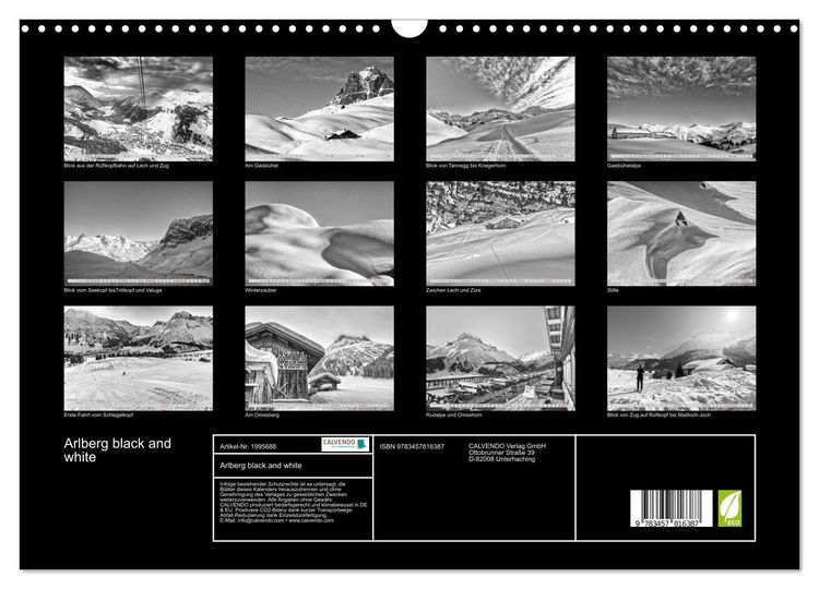 Produktbild: Arlberg black and white (Wandkalender 2026 DIN A3 quer), CALVENDO Monatskalender