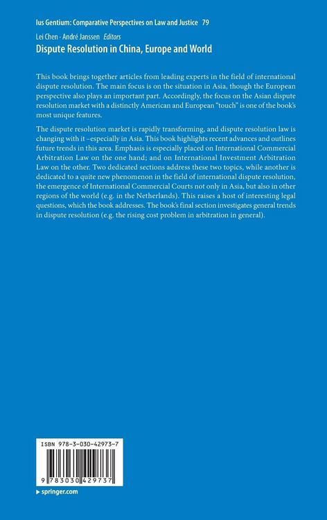 Produktbild: Dispute Resolution in China, Europe and World