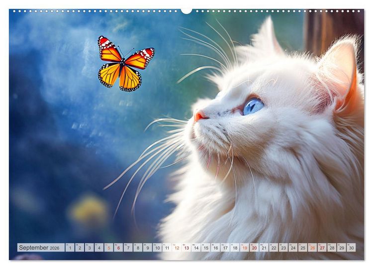 Produktbild: Die Katze und der Schmetterling (hochwertiger Premium Wandkalender 2026 DIN A2 quer), Kunstdruck in Hochglanz