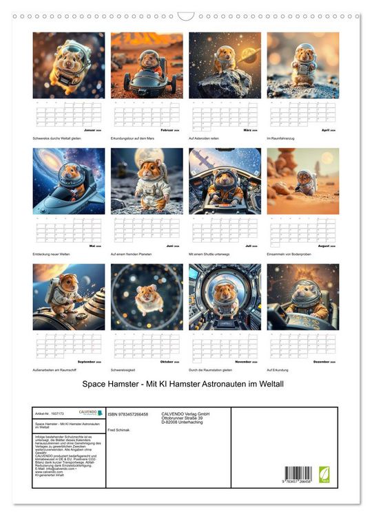 Produktbild: Space Hamster - Mit KI Hamster Astronauten im Weltall (Wandkalender 2026 DIN A2 hoch), CALVENDO Monatskalender