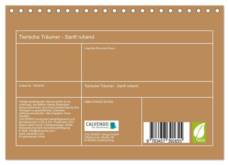 Produktbild: Tierische Tr&auml;umer - Sanft ruhend (Tischkalender 2026 DIN A5 quer), CALVENDO Monatskalender