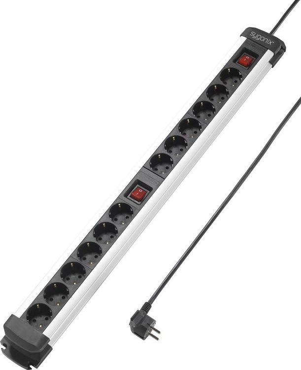 Produktbild: Sygonix SY-4538268 Steckdosenleiste mit Schalter 12fach Schwarz, Silber Schutzkontakt 1St.