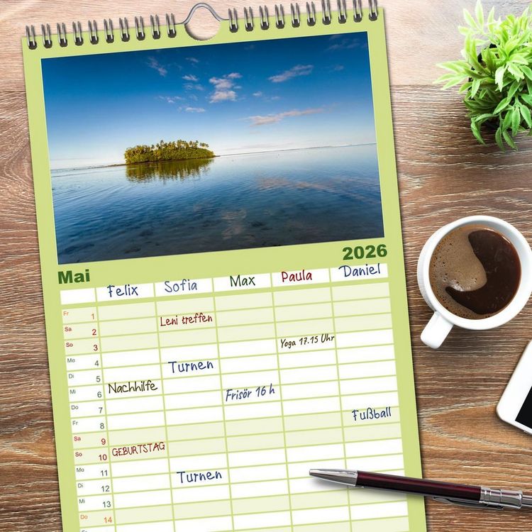 Produktbild: Familienplaner 2026 - S&uuml;dsee Inseln - Eine Reise ins Paradies mit 5 Spalten (Wandkalender, 21 x 45 cm) CALVENDO