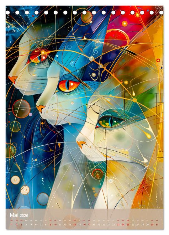 Produktbild: Astrale Katzen - Abstrakte Kunst f&uuml;r Katzenliebhaber (Tischkalender 2026 DIN A5 hoch), CALVENDO Monatskalender