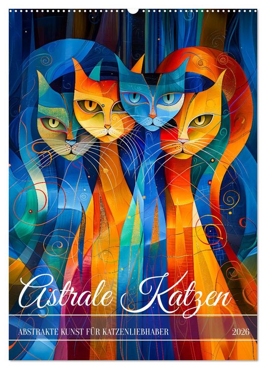 Produktbild: Astrale Katzen - Abstrakte Kunst f&uuml;r Katzenliebhaber (Wandkalender 2026 DIN A2 hoch), CALVENDO Monatskalender