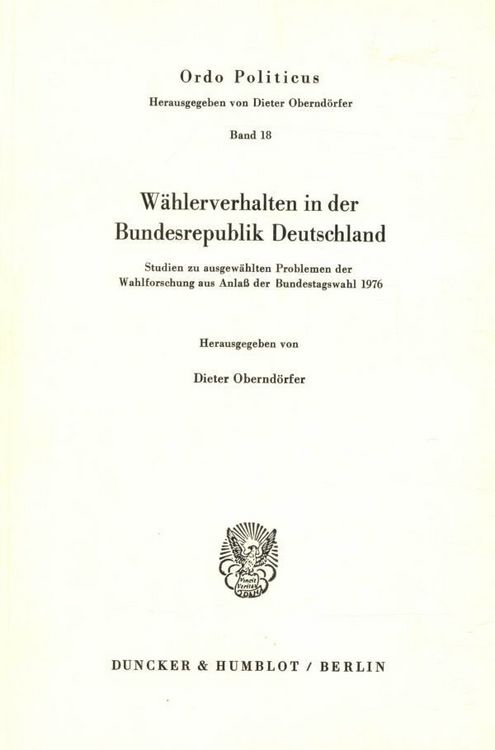 Produktbild: W&auml;hlerverhalten in der Bundesrepublik Deutschland.