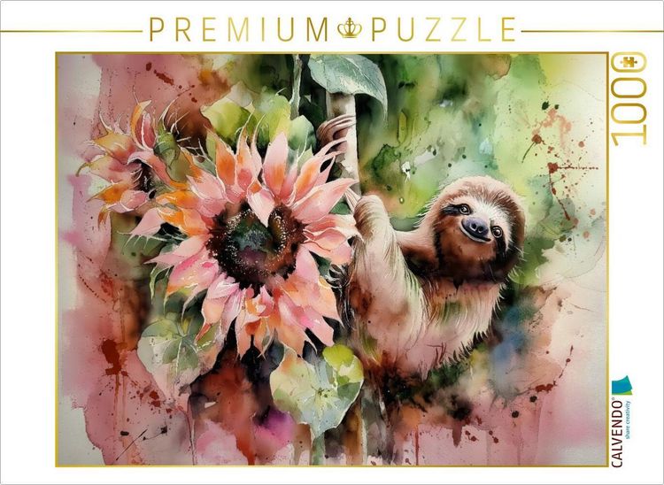 Produktbild: CALVENDO Puzzle Faultier mit Sonnenblume | 1000 Teile Lege-Gr&ouml;&szlig;e 64x48cm Foto-Puzzle f&uuml;r gl&uuml;ckliche Stunden