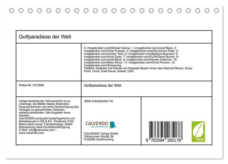 Produktbild: Golfparadiese der Welt (Tischkalender 2027 DIN A5 quer), CALVENDO Monatskalender