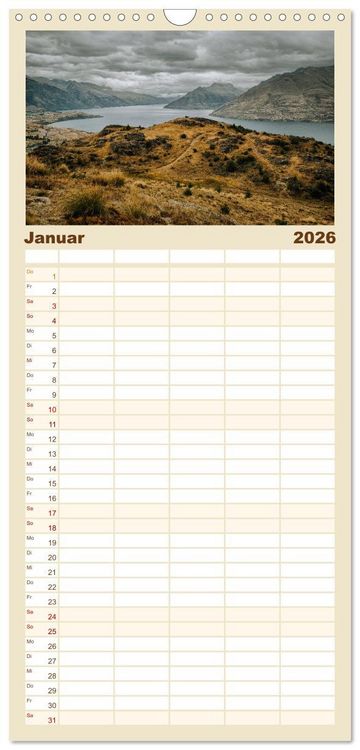 Produktbild: Familienplaner 2026 - Neuseeland - Landschaftstr&auml;ume mit 5 Spalten (Wandkalender, 21 x 45 cm) CALVENDO