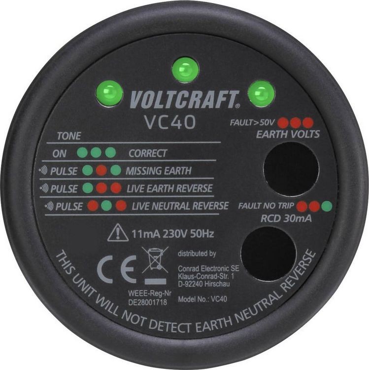 Produktbild: VOLTCRAFT VC40 Steckdosentester CAT II 300V