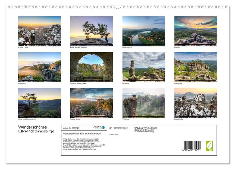 Produktbild: Wundersch&ouml;nes Elbsandsteingebirge (hochwertiger Premium Wandkalender 2026 DIN A2 quer), Kunstdruck in Hochglanz