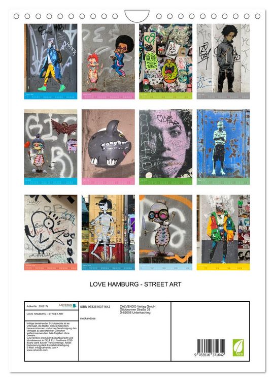 Produktbild: LOVE HAMBURG - STREET ART (Wandkalender 2026 DIN A4 hoch), CALVENDO Monatskalender