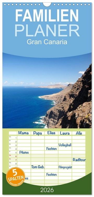 Produktbild: Familienplaner 2026 - Gran Canaria mit 5 Spalten (Wandkalender, 21 x 45 cm) CALVENDO