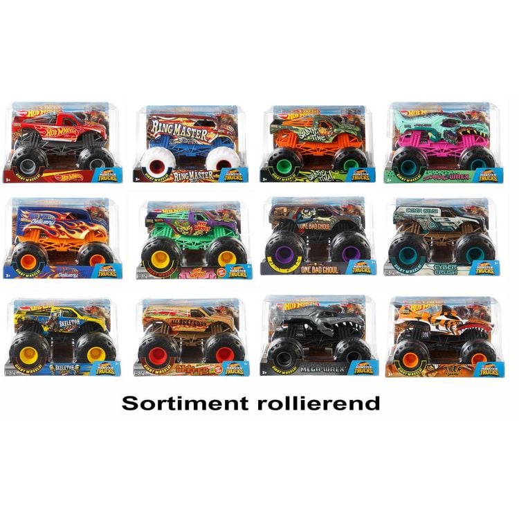 Produktbild: Hot Wheels Monster Trucks-Fahrzeuge im Maßstab 1:24, Die-Cast-Spielzeugtrucks zum Sammeln