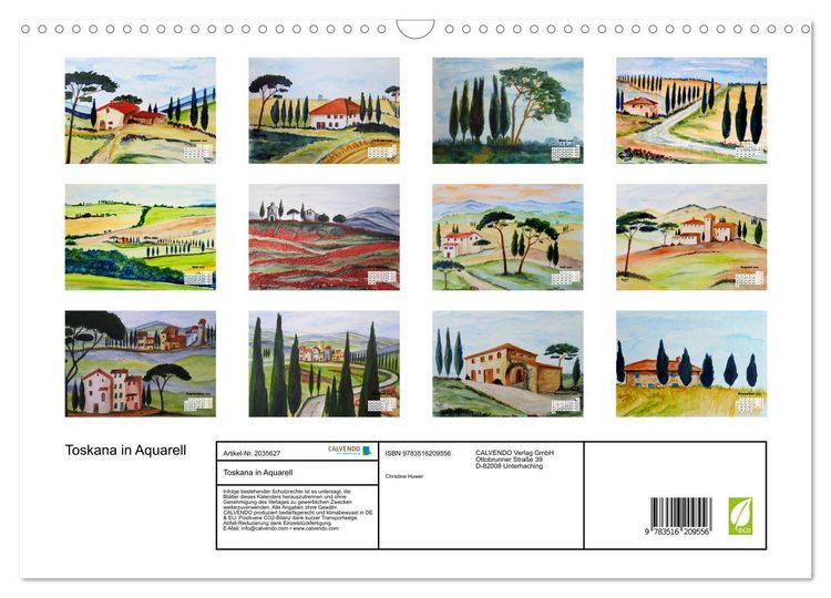 Produktbild: Toskana in Aquarell (Wandkalender 2026 DIN A3 quer), CALVENDO Monatskalender