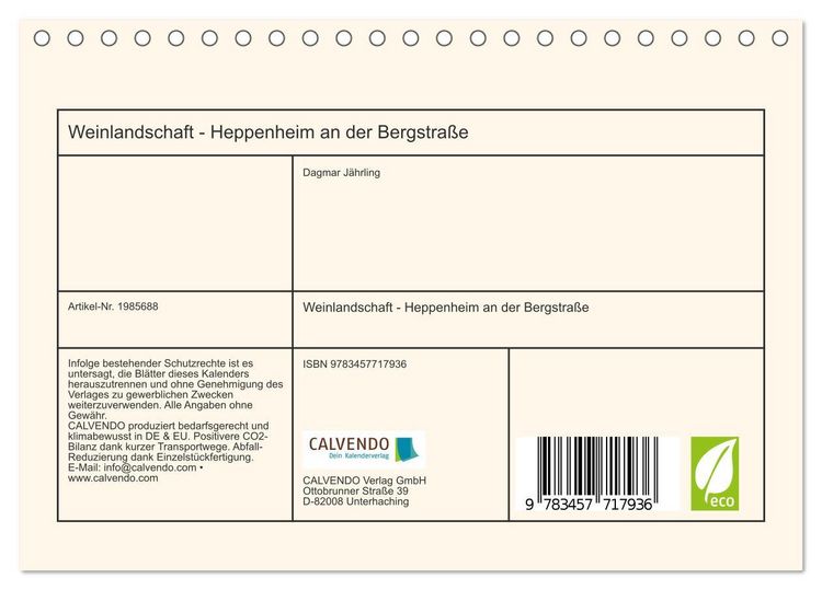 Produktbild: Weinlandschaft - Heppenheim an der Bergstra&szlig;e (Tischkalender 2026 DIN A5 quer), CALVENDO Monatskalender