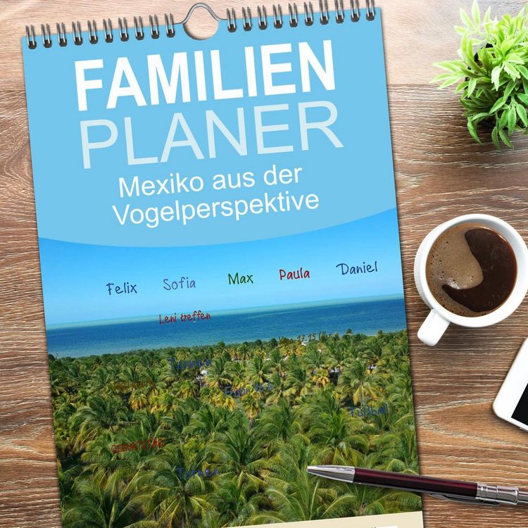 Produktbild: Familienplaner 2026 - Mexiko aus der Vogelperspektive mit 5 Spalten (Wandkalender, 21 x 45 cm) CALVENDO