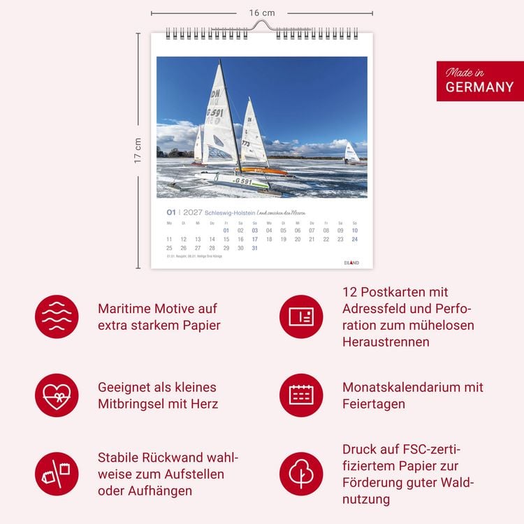 Produktbild: Schleswig-Holstein Postkartenkalender 2027 - Land zwischen den Meeren