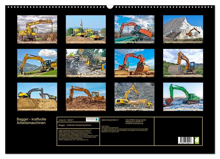 Produktbild: Bagger - kraftvolle Arbeitsmaschinen (Wandkalender 2026 DIN A2 quer), CALVENDO Monatskalender