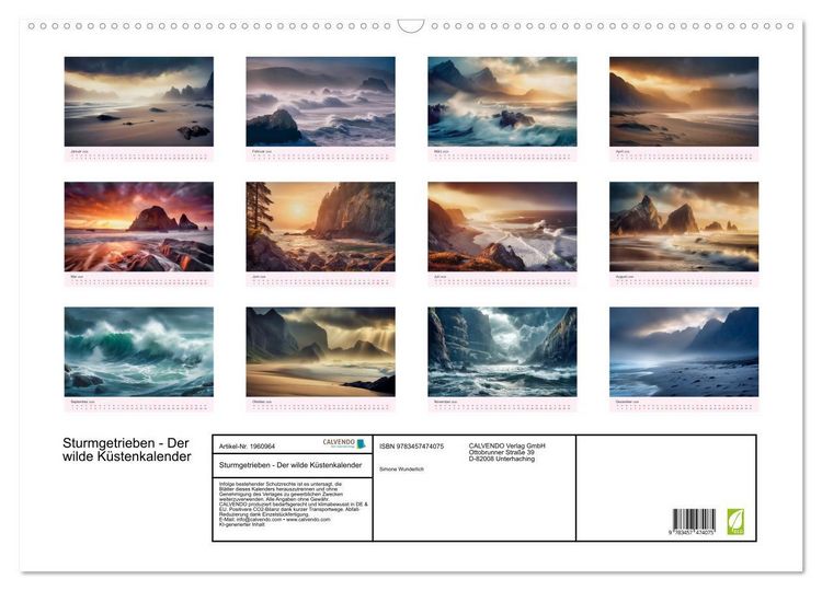 Produktbild: Sturmgetrieben - Der wilde K&uuml;stenkalender (Wandkalender 2026 DIN A2 quer), CALVENDO Monatskalender