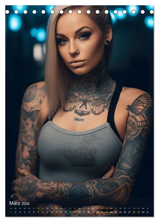 Produktbild: Tattoo Sch&ouml;nheiten - zw&ouml;lf Monate, zw&ouml;lf Frauen und jede Menge Tattoos (Tischkalender 2026 DIN A5 hoch), CALVENDO Monatskalender