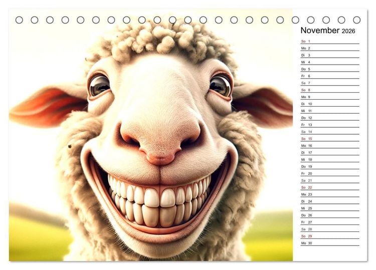 Produktbild: Grinsende Tiere - Tierportr&auml;ts von der KI zum L&auml;cheln gebracht (Tischkalender 2026 DIN A5 quer), CALVENDO Monatskalender
