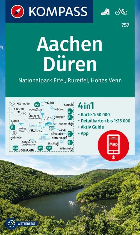Bild vom Artikel KOMPASS Wanderkarte 757 Aachen, Düren, Nationalpark Eifel, Rureifel, Hohes Venn 1:50.000 vom Autor 